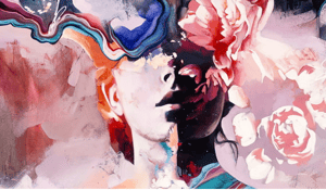 Painting of portrait with burst of colors